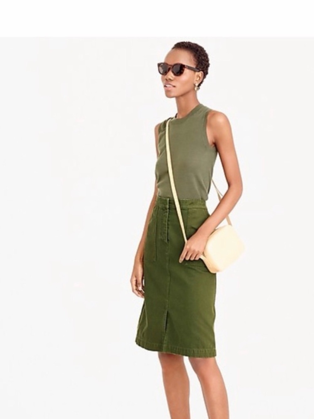 J Crew Casual Classic preppy  A-Line Olive Green Cotton utility Skirt Size 4